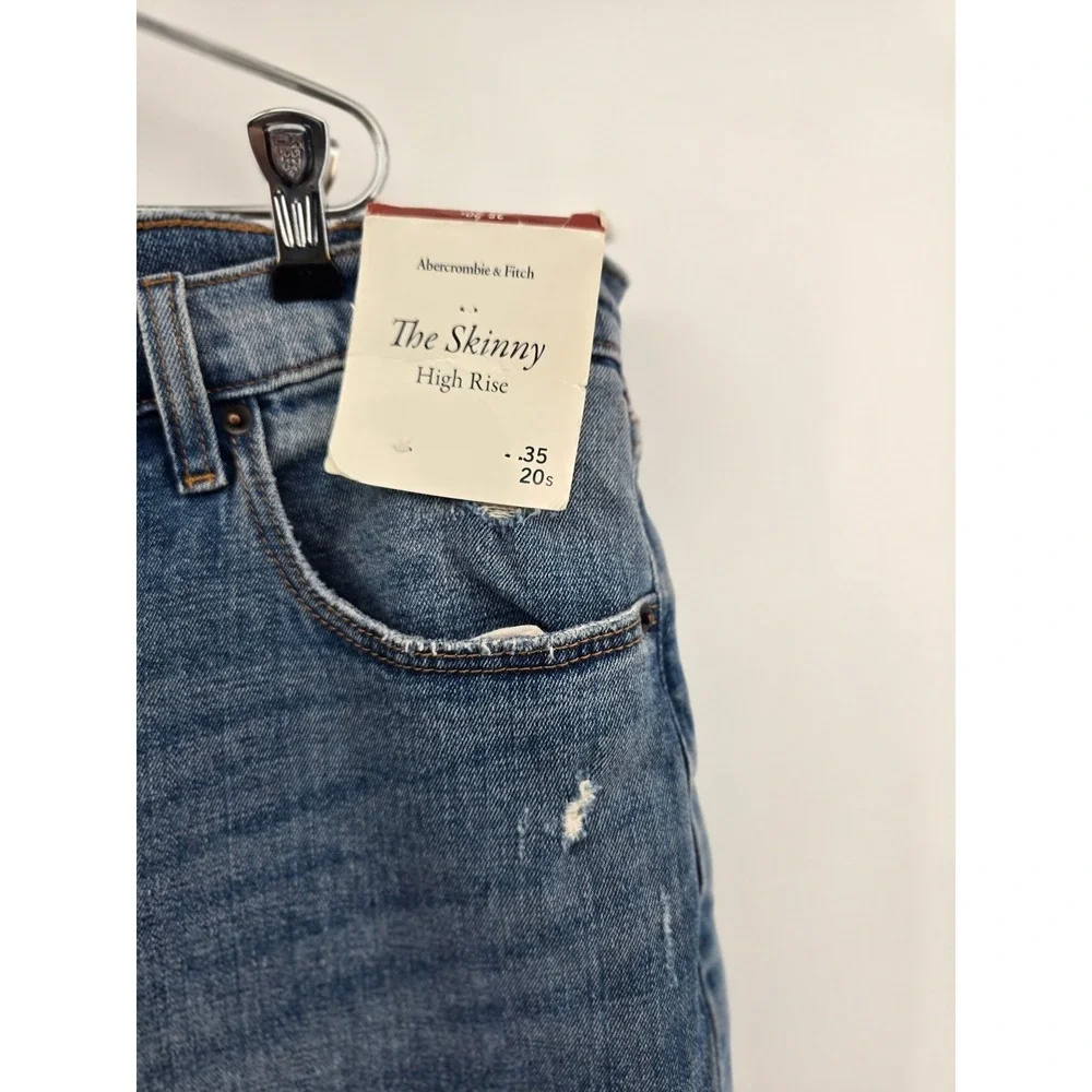 Abercrombie & Fitch Jeans Womens 35 20S Blue The Skinny High Rise Distressed Hem - Picture 2 of 6